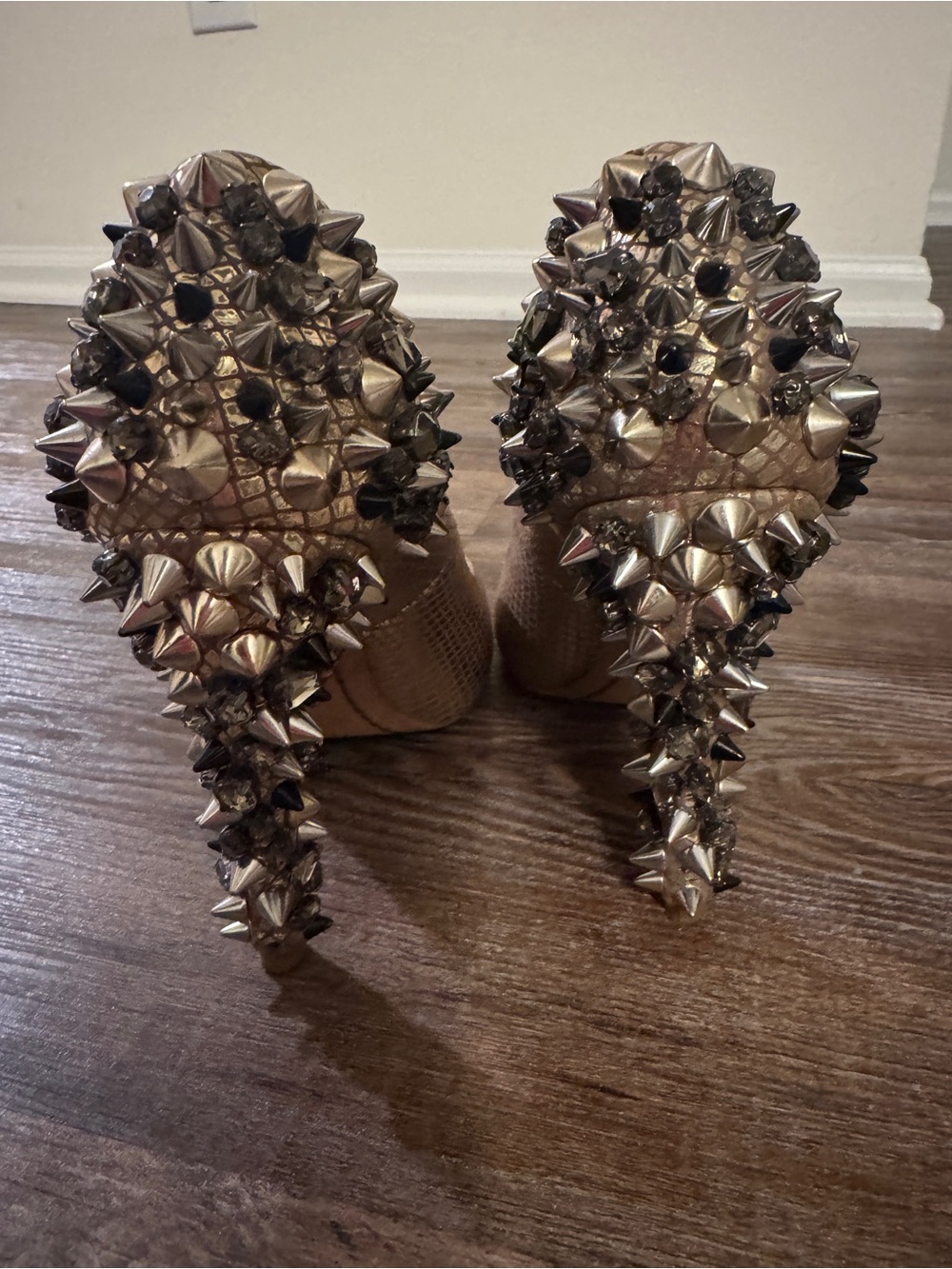 Sam Edelman Metallic Gold and Black Spiked Stiletto Heels